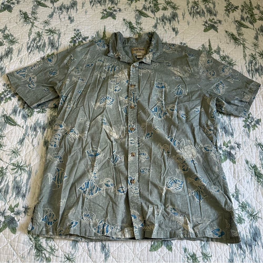 Cooke Street Honolulu Cotton Hawaiian Shirt Blue Fish Turtles XL